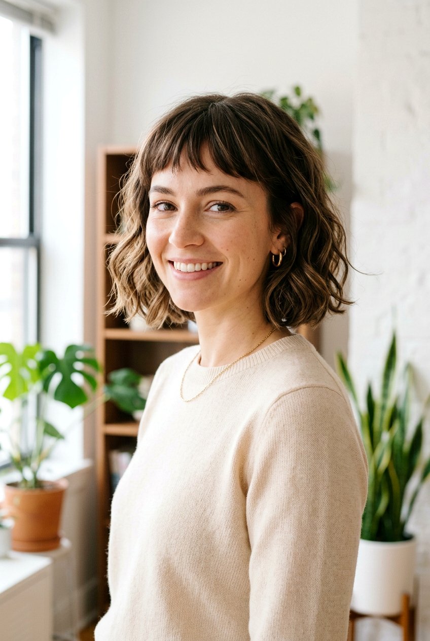 Wavy Bob With Baby Bangs - 20 baby bangs haircut for women - 20 baby bangs haircut for women