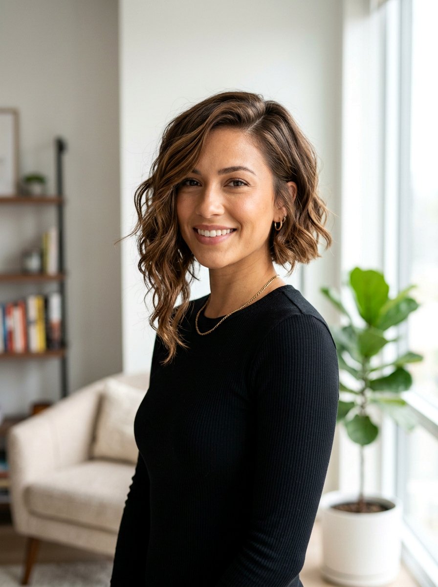 Wavy Bob With Deep Side Part And Asymmetrical Length - 20 wavy haircut with deep side part - 20 wavy haircut with deep side part