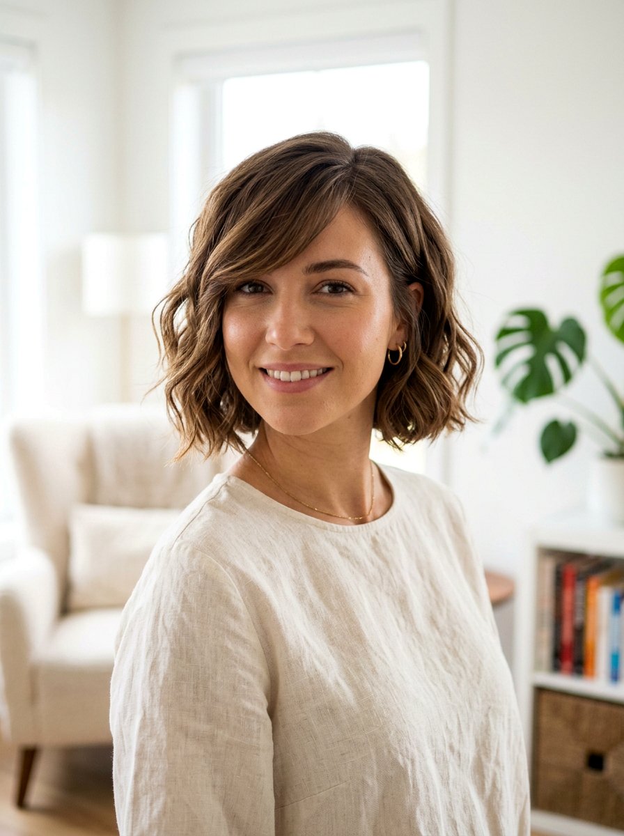 Wavy Bob With Deep Side Part And Bangs - 20 wavy haircut with deep side part - 20 wavy haircut with deep side part