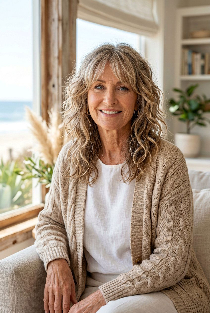 Wavy Bronde Shag - 20 medium shag for women over 60 with bangs - 20 medium shag for women over 60 with bangs