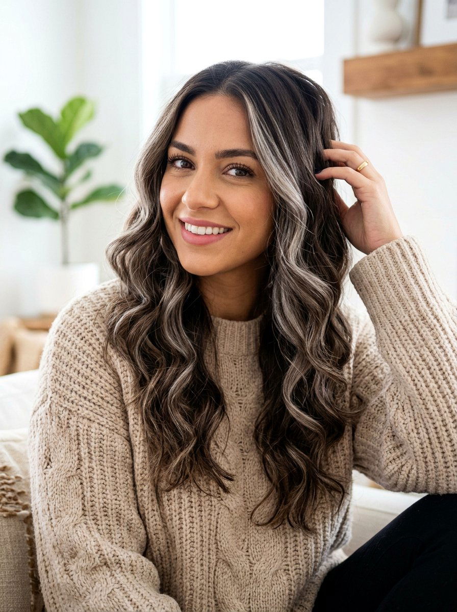 Wavy Brunette Hair With Ashy Highlights - 20 winter brunette with cool highlights - 20 winter brunette with cool highlights