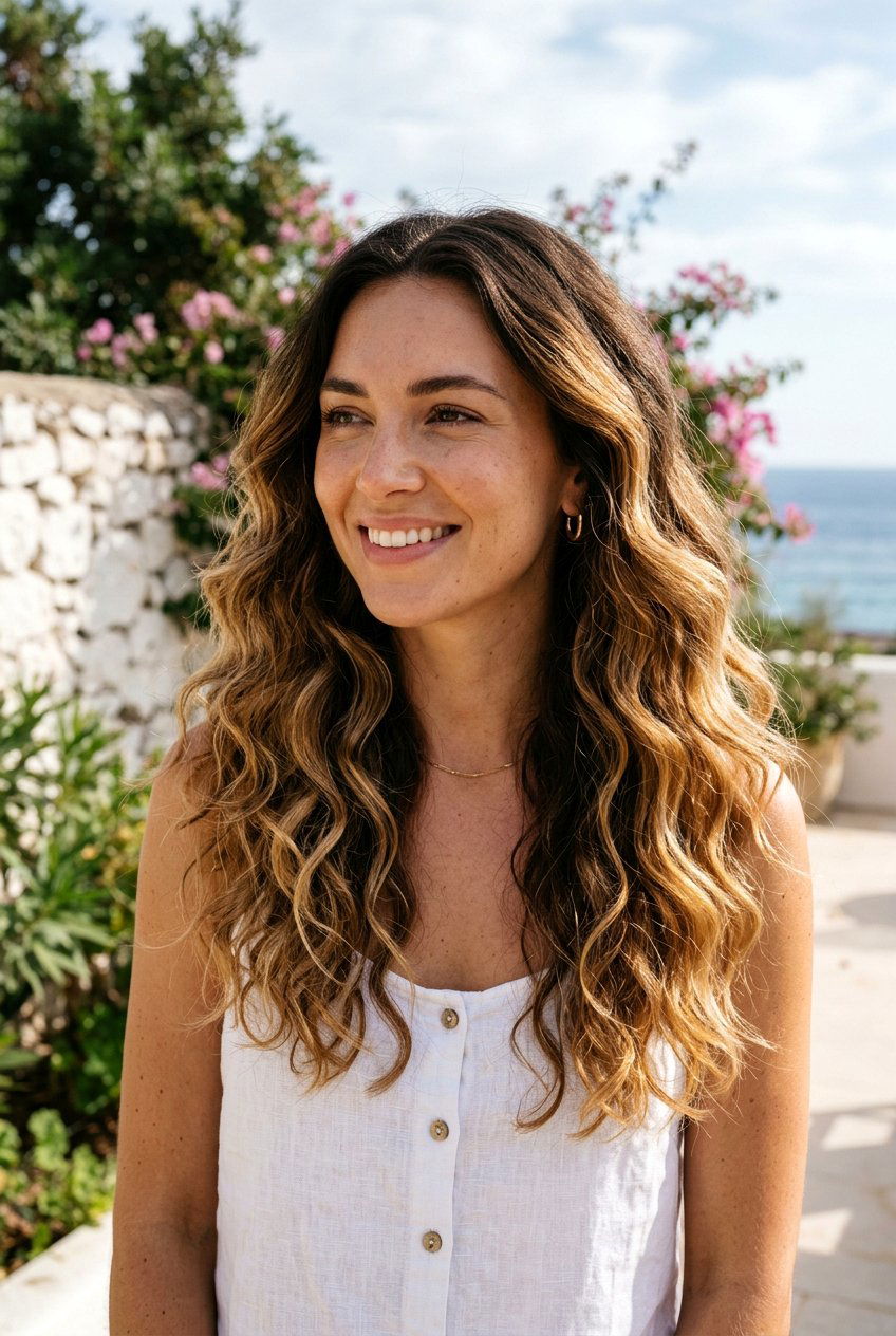 Wavy Brunette Hair with Honey Balayage - 20 brunette hair with honey balayage - 20 brunette hair with honey balayage