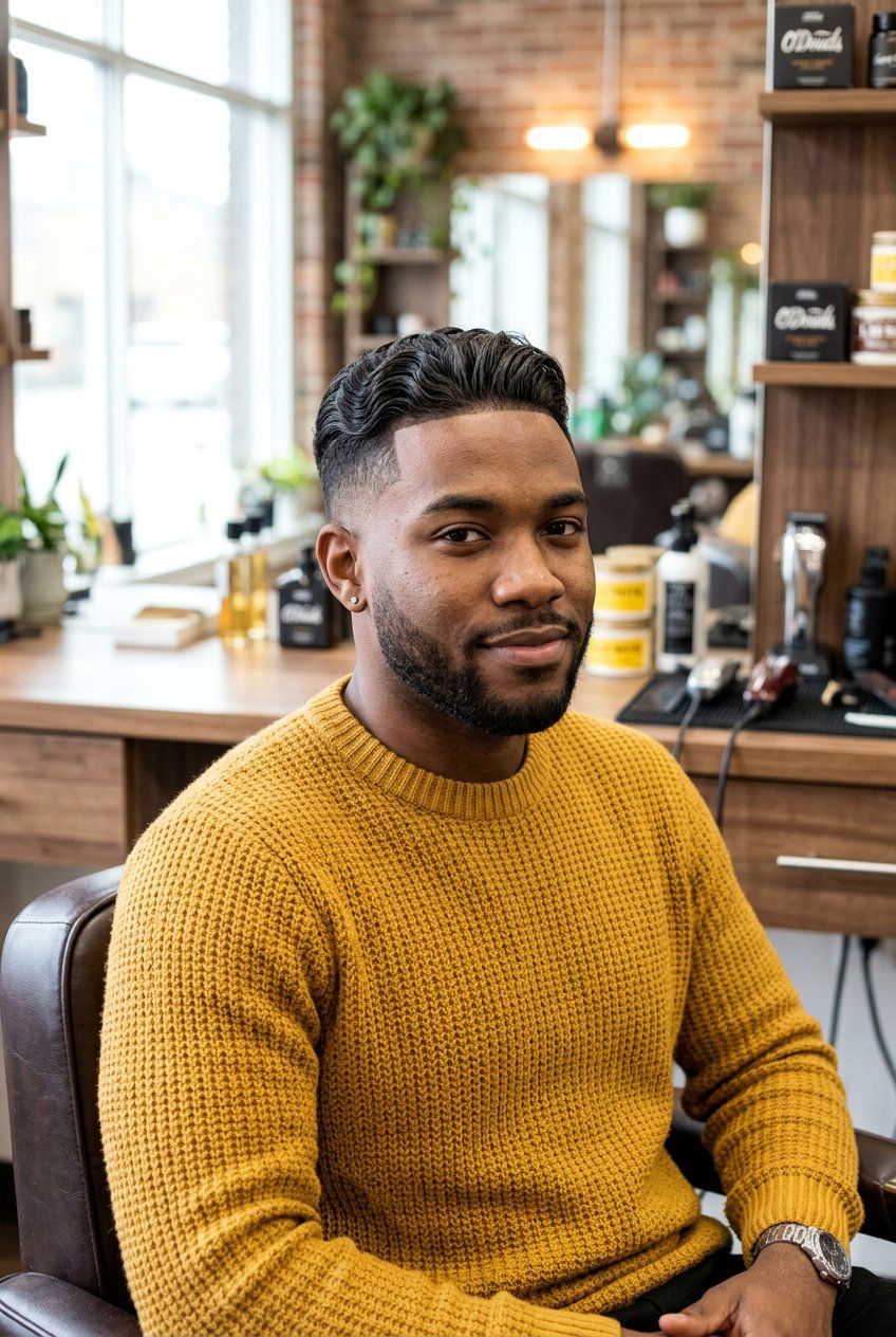 Wavy Brush Back Fade - 20 long top short sides haircut men - 20 long top short sides haircut men