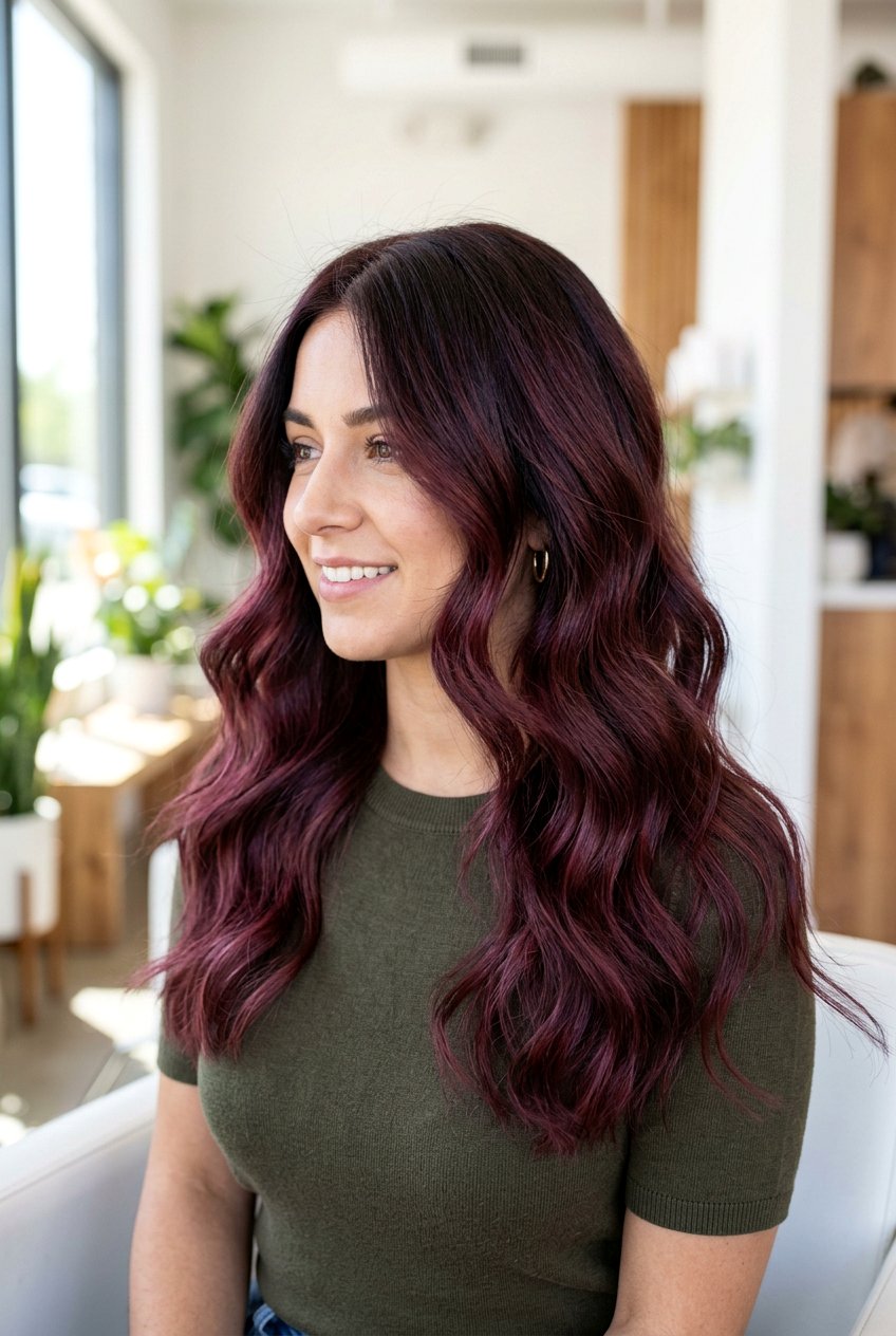 Wavy Burgundy Balayage - 20 burgundy balayage on dark hair - 20 burgundy balayage on dark hair