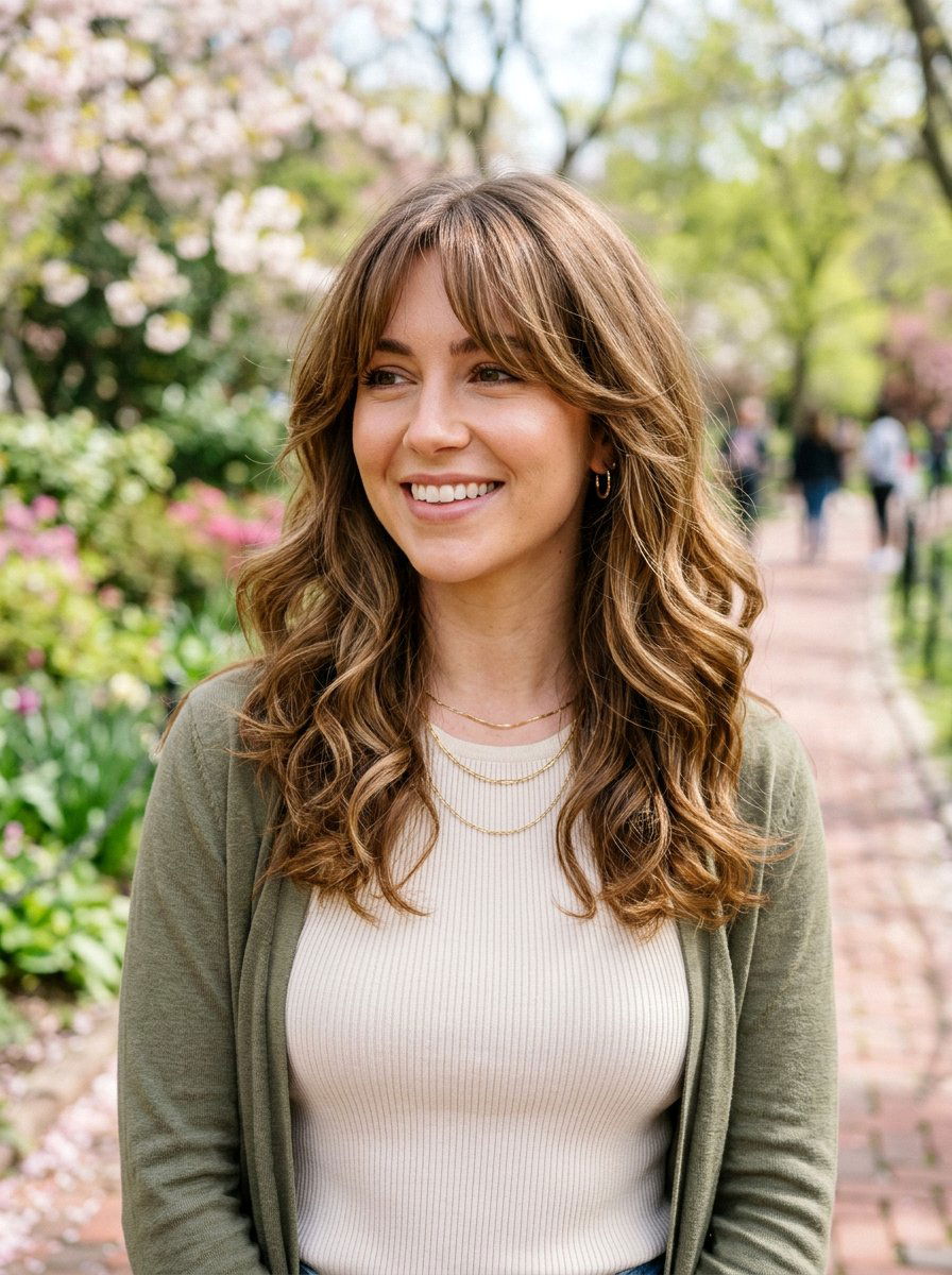 Wavy Butterfly Layers With Curtain Bangs - 20 wavy butterfly layers for medium hair - 20 wavy butterfly layers for medium hair