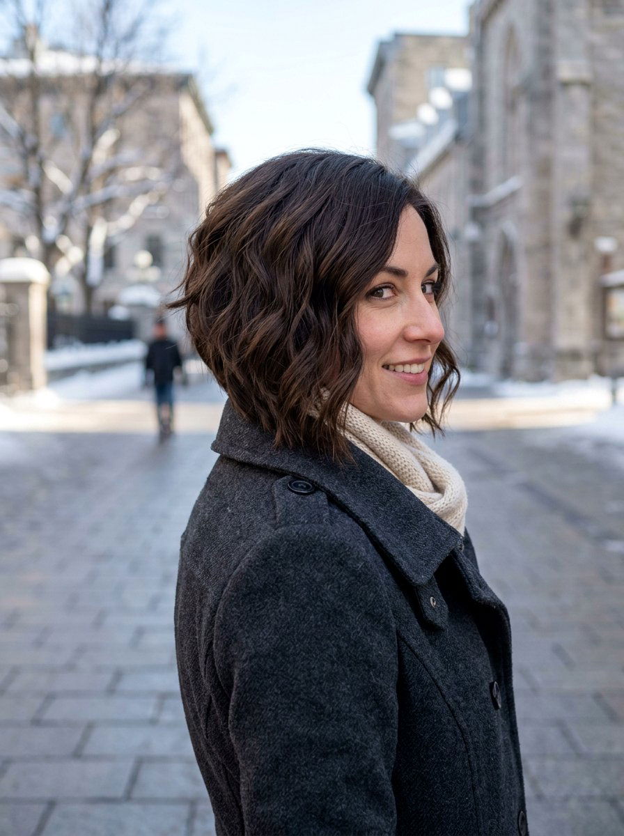 Wavy Chin Length Bob With Graduated Layers - 20 wavy chin length bob with layers - 20 wavy chin length bob with layers