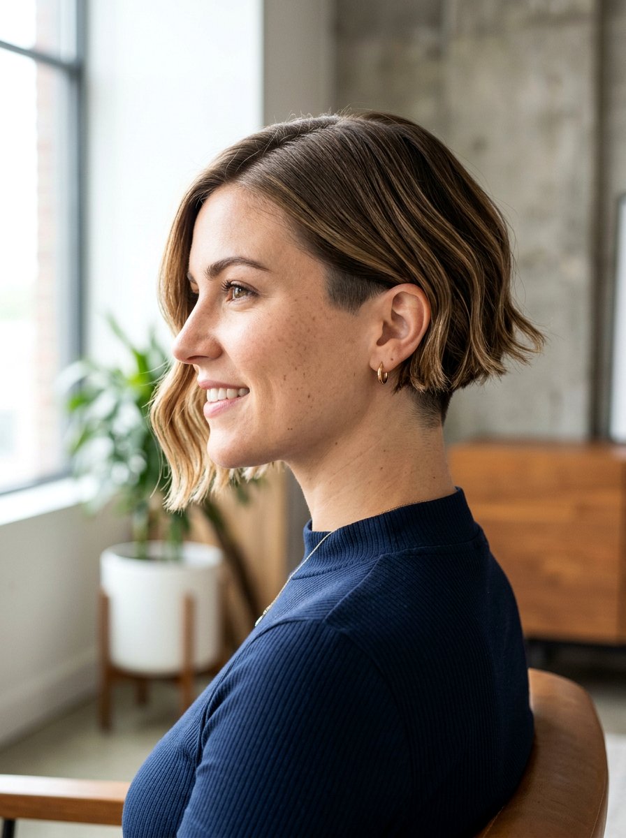 Wavy Chin Length Bob With Undercut Layers - 20 wavy chin length bob with layers - 20 wavy chin length bob with layers