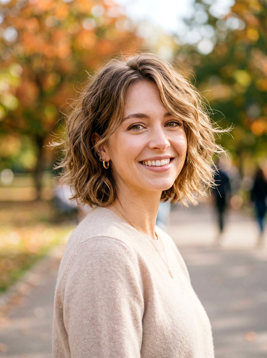 Wavy Chin Length Bob With Wispy Layers - 20 wavy chin length bob with layers - 20 wavy chin length bob with layers