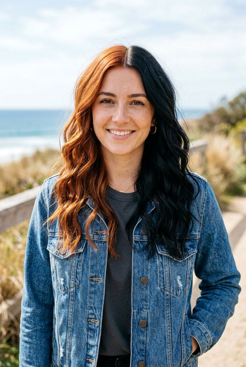 Wavy Copper and Black Split Dye Hair - 20 copper and black split dye hair - 20 copper and black split dye hair