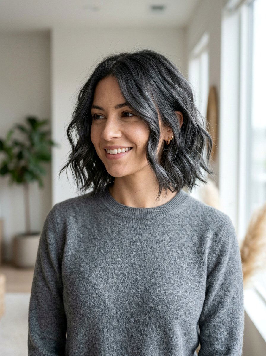 Wavy Graphite Bob - 20 polished gray bob hair color - 20 polished gray bob hair color