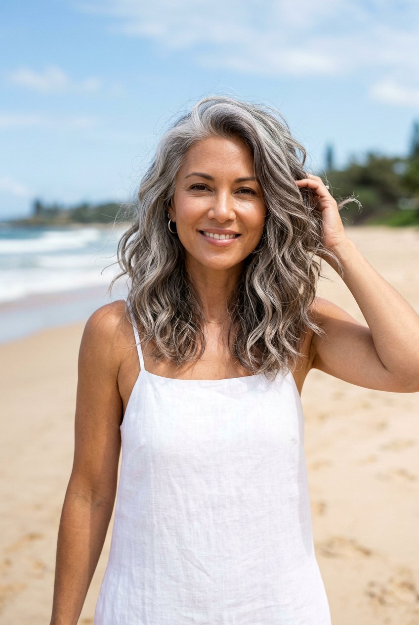 Wavy Gray Blending Hair - 20 natural gray transition with babylights - 20 natural gray transition with babylights