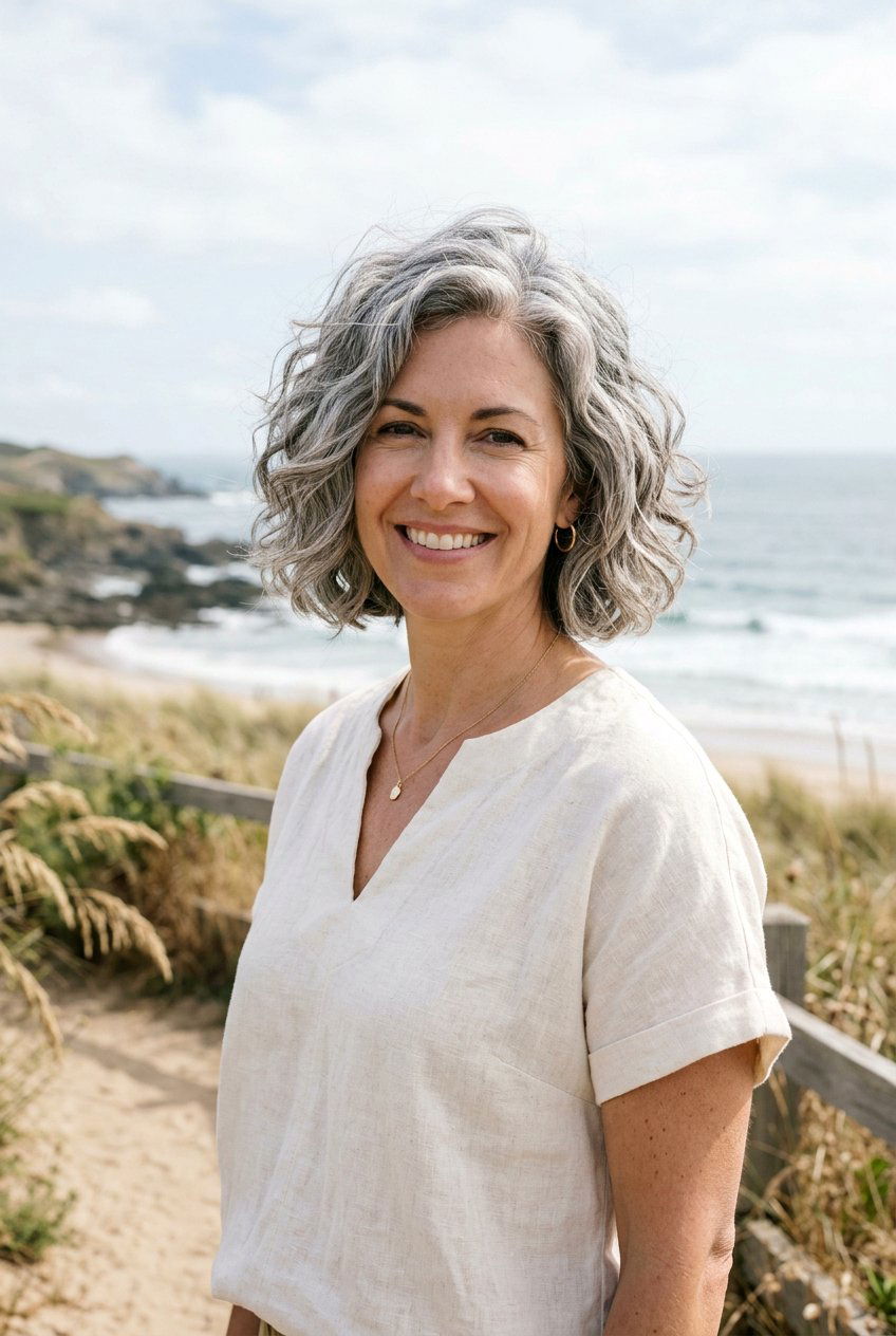 Wavy Gray Bob for Natural Movement - 20 mom low maintenance gray bob - 20 mom low maintenance gray bob