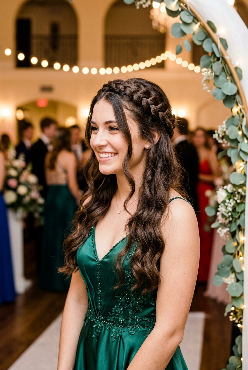 Wavy Hair Down with a Crown Braid for Hoco - 20 hoco hairstyles - 20 hoco hairstyles