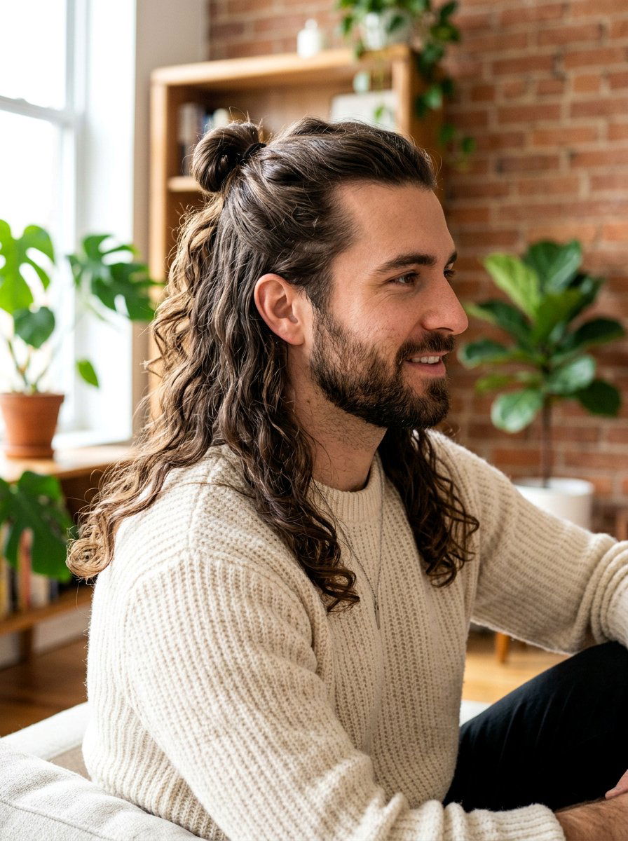 Wavy Hair Half Up Half Down - 20 shoulder length wavy haircut men - 20 shoulder length wavy haircut men