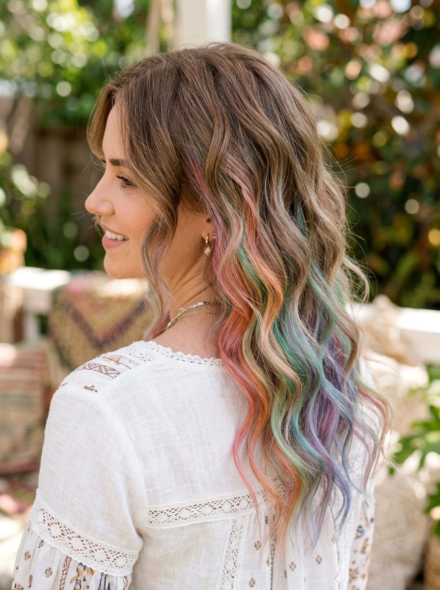 Wavy Hair Pastel Rainbow Underlayer - 20 pastel rainbow underlayer hair - 20 pastel rainbow underlayer hair