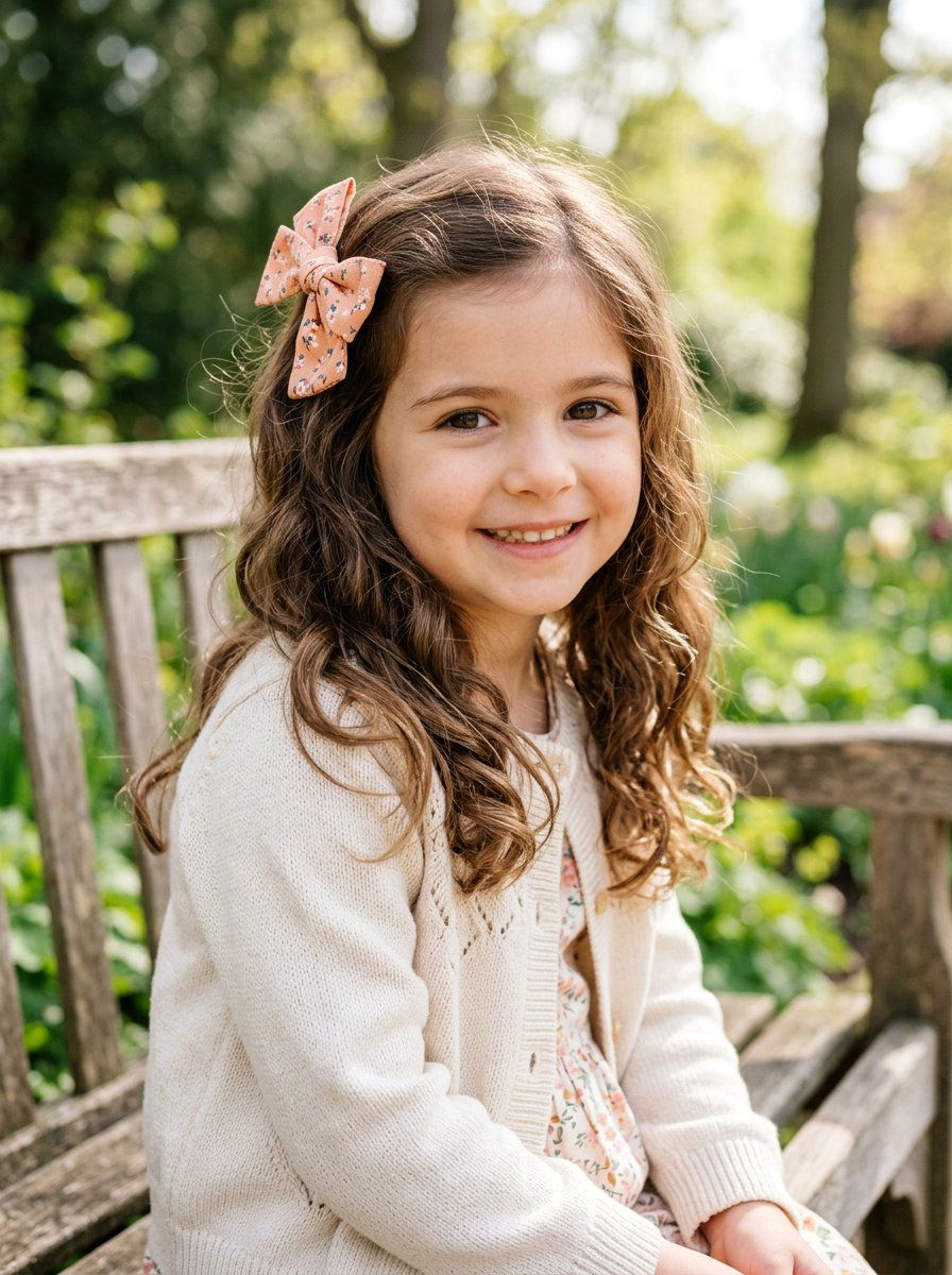 Wavy Hair With Bow Accessory - 20 cute hairstyle for school photos - 20 cute hairstyle for school photos