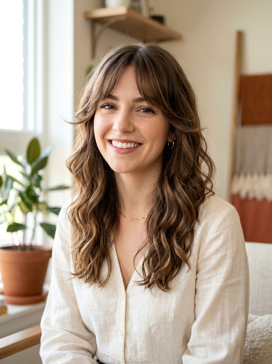 Wavy Haircut With Wispy Curtain Bangs - 20 wavy haircut with wispy bangs - 20 wavy haircut with wispy bangs