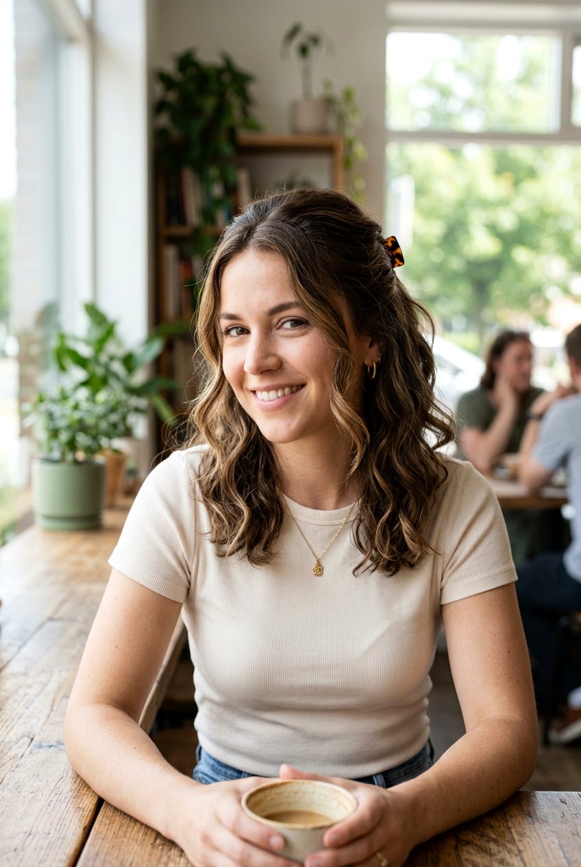 Wavy Half Up Haircut Look - 20 best haircut for wavy hair - 20 best haircut for wavy hair