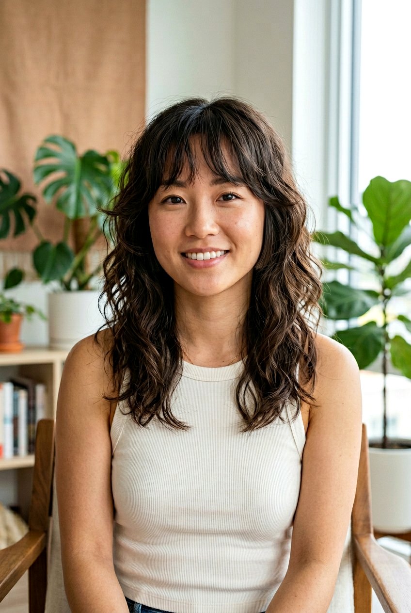 Wavy Hime Cut With Textured Curtain Bangs - 20 hime cut with curtain bangs - 20 hime cut with curtain bangs