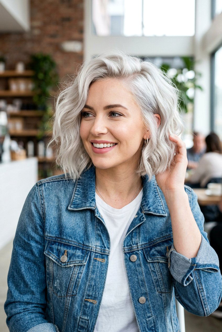 Wavy Icy Platinum Bob With Side Part - 20 icy platinum bob - 20 icy platinum bob