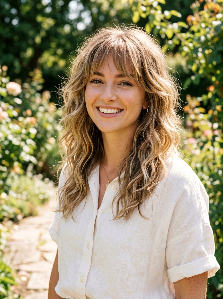 Wavy Layered Wolf Cut With Soft Bangs - 20 layered wolf cut with soft bangs - 20 layered wolf cut with soft bangs