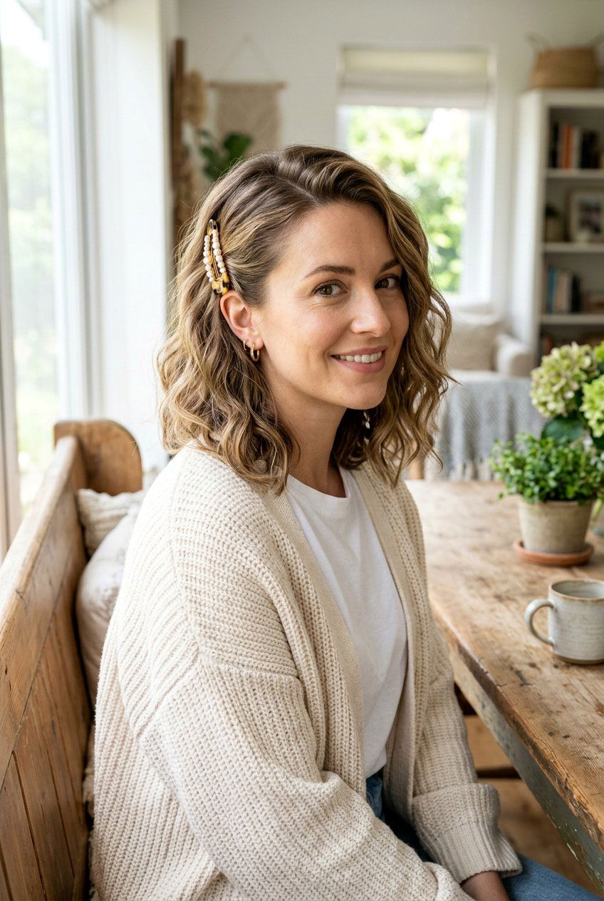 Wavy Lob Barrette Hairstyle - 20 barrette hairstyles for women - 20 barrette hairstyles for women