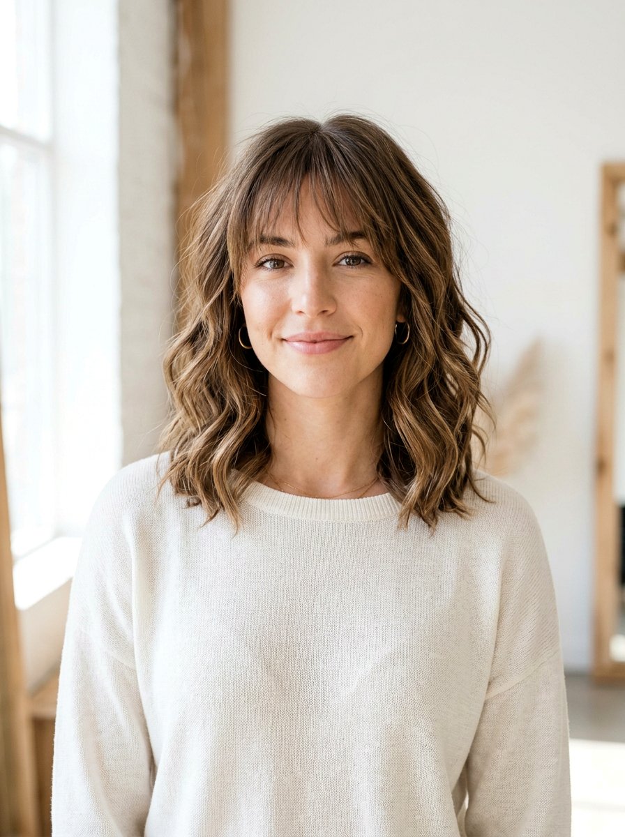 Wavy Lob Haircut With Wispy Bangs - 20 wavy haircut with wispy bangs - 20 wavy haircut with wispy bangs