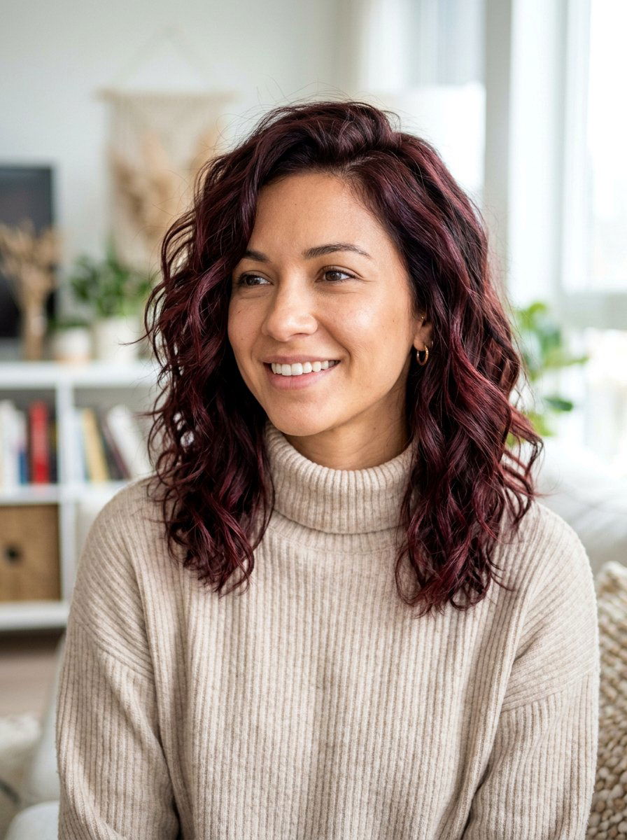 Wavy Lob With Cherry Cola Highlights - 20 winter cherry cola highlights - 20 winter cherry cola highlights