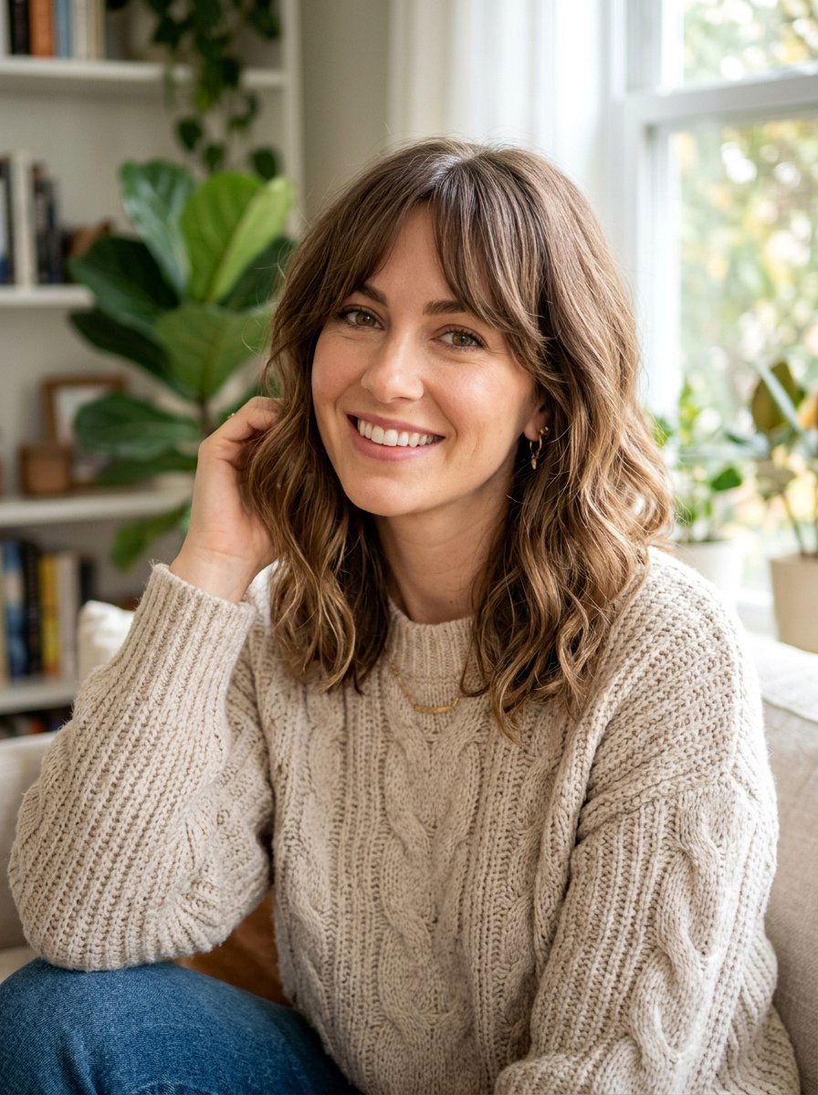 Wavy Lob With Curtain Bangs - 20 wavy lob haircut for older women - 20 wavy lob haircut for older women