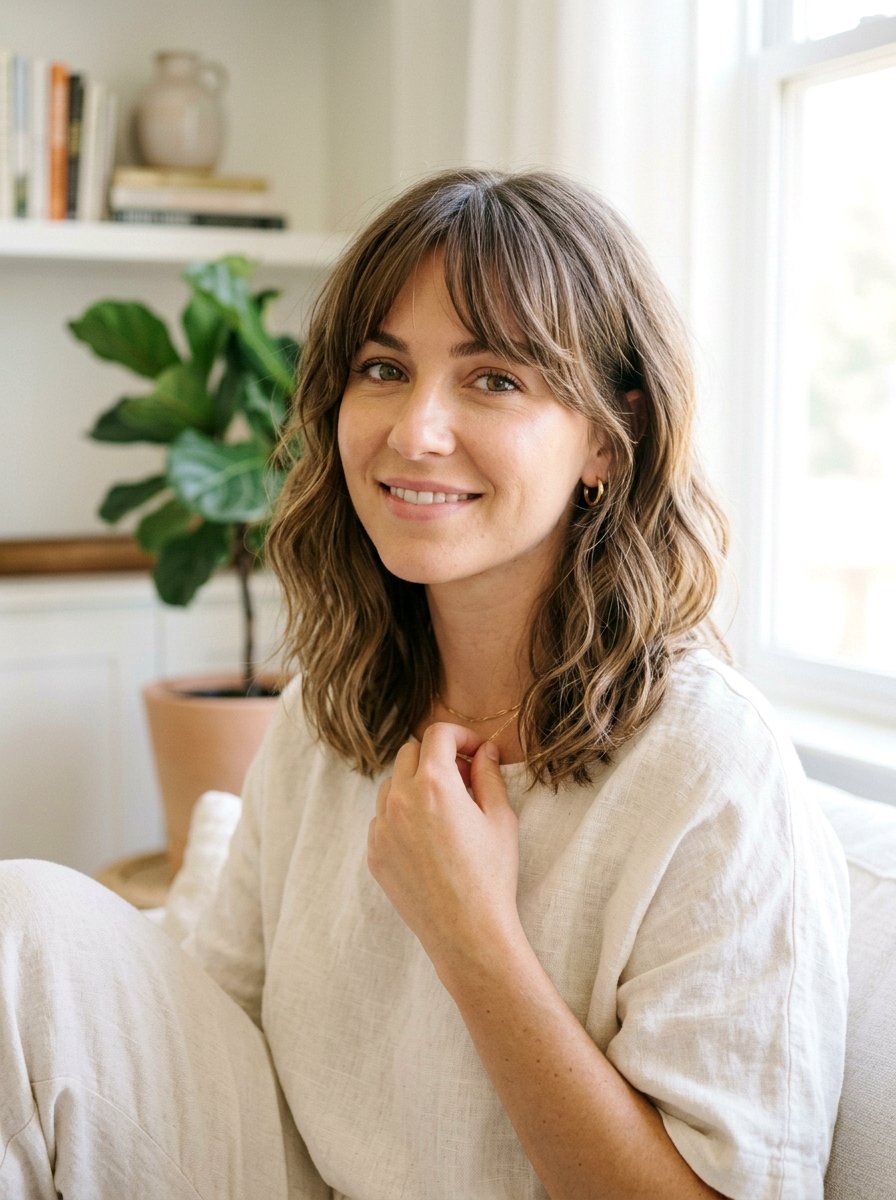 20 Must-Try Wavy Shoulder Length Haircut With Bangs Ideas