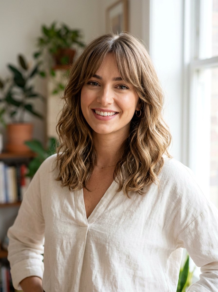 Wavy Lob With Curtain Bangs And Face Framing Layers - 20 wavy lob with face framing layers - 20 wavy lob with face framing layers