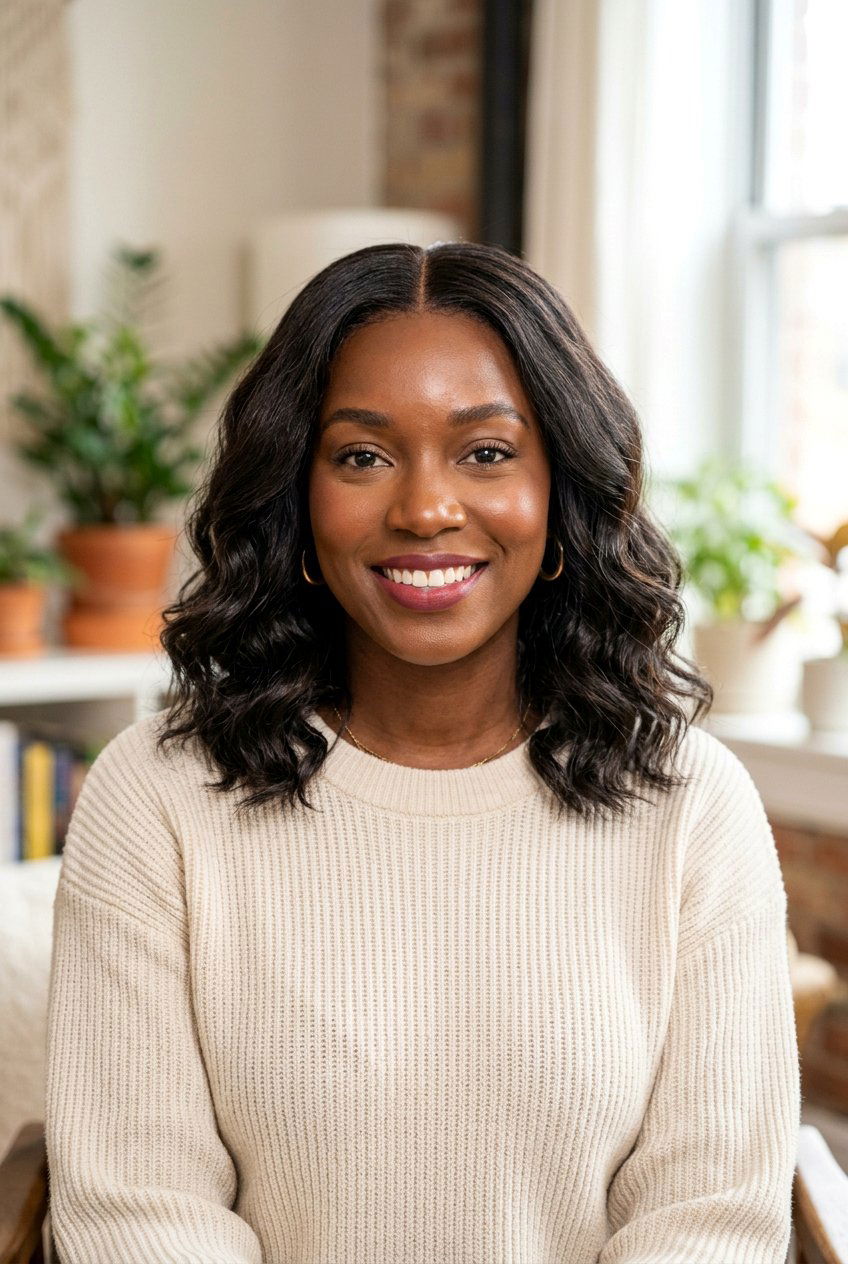 Wavy Lob With Middle Part - 20 black women office hairstyle ideas - 20 black women office hairstyle ideas