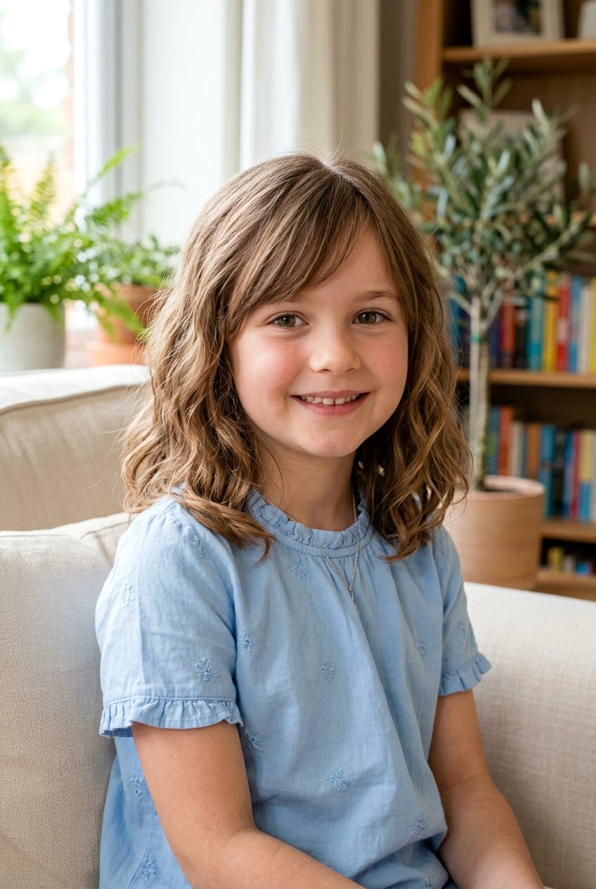 Wavy Lob With Side Bangs - 20 little girls haircut ideas with bangs - 20 little girls haircut ideas with bangs