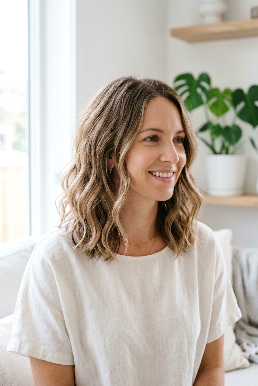 Wavy Lob for Postpartum Hair Loss - 20 haircuts for postpartum hair loss - 20 haircuts for postpartum hair loss