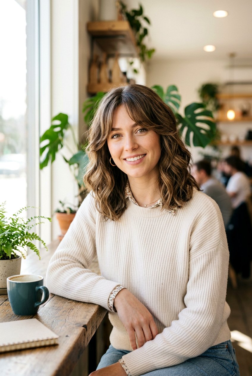 Wavy Lob with Curtain Bangs - 20 haircuts for big forehead - 20 haircuts for big forehead