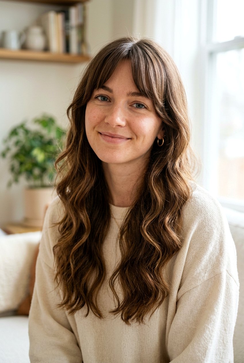 Wavy Long Hair With Bottleneck Bangs - 20 bottleneck bangs for long hair - 20 bottleneck bangs for long hair