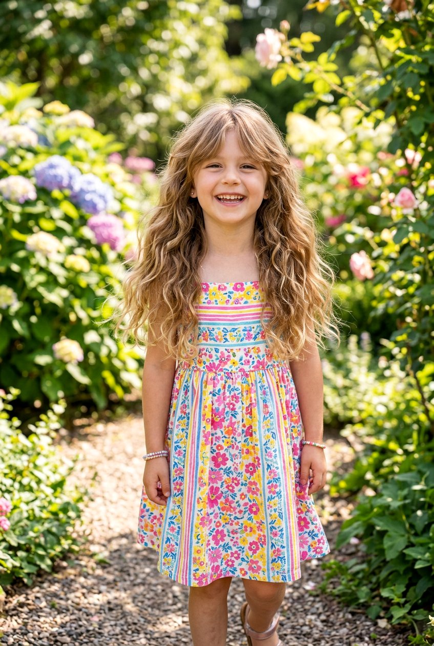 Wavy Long Haircut With Soft Curtain Bangs - 20 long haircut for little girls with curtain bangs - 20 long haircut for little girls with curtain bangs