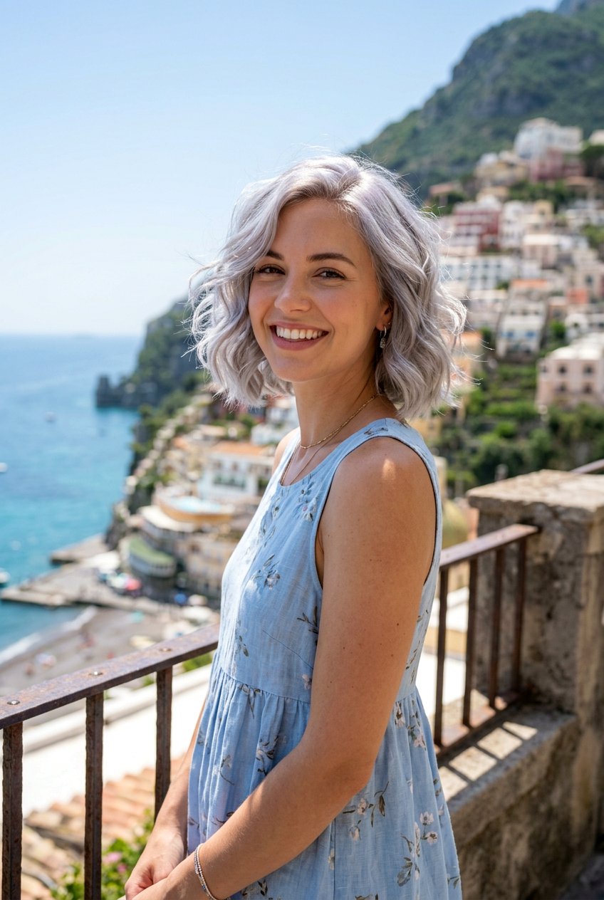 Wavy Metallic Silver Bob - 20 metallic silver bob hair color - 20 metallic silver bob hair color