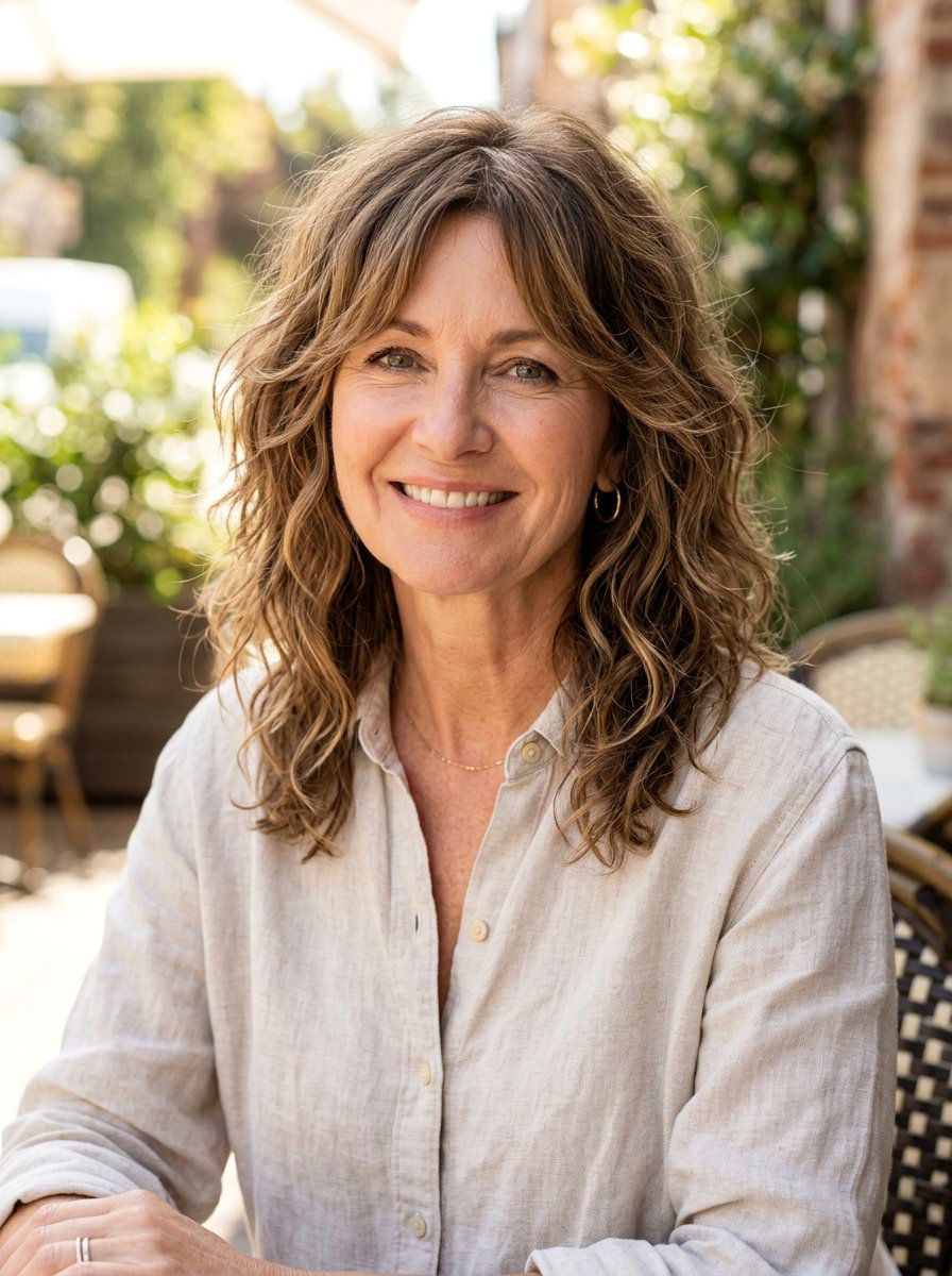 Wavy Mid Length Shag - 20 shoulder length shag for women over 50 - 20 shoulder length shag for women over 50