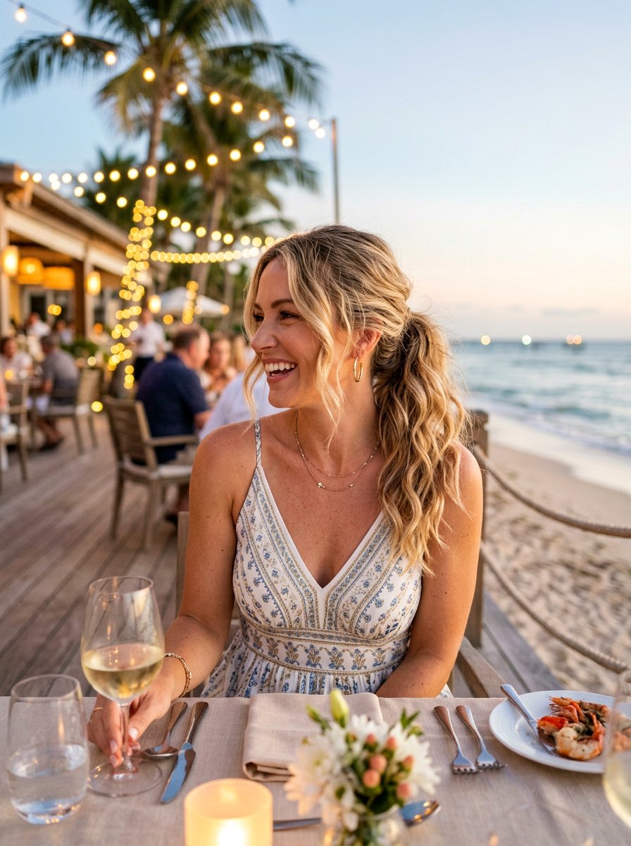 Wavy Mid Ponytail For Beach Resort Dinner - 20 resort dinner ponytail hairstyle - 20 resort dinner ponytail hairstyle