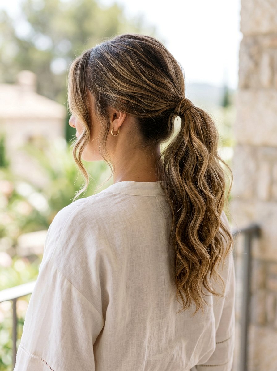 Wavy Mid Ponytail For Zoom Meeting - 20 zoom call ponytail hairstyle - 20 zoom call ponytail hairstyle