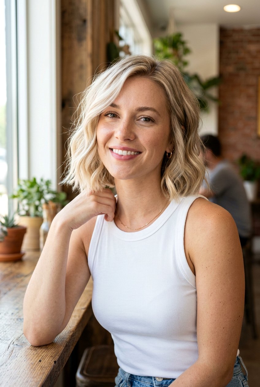 Wavy Pearl Blonde Bob - 20 pearl blonde bob - 20 pearl blonde bob