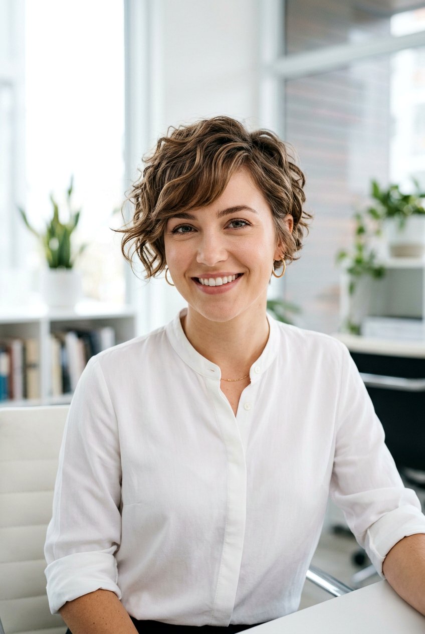 Wavy Pixie With Side Fringe - 20 office pixie with long bangs - 20 office pixie with long bangs