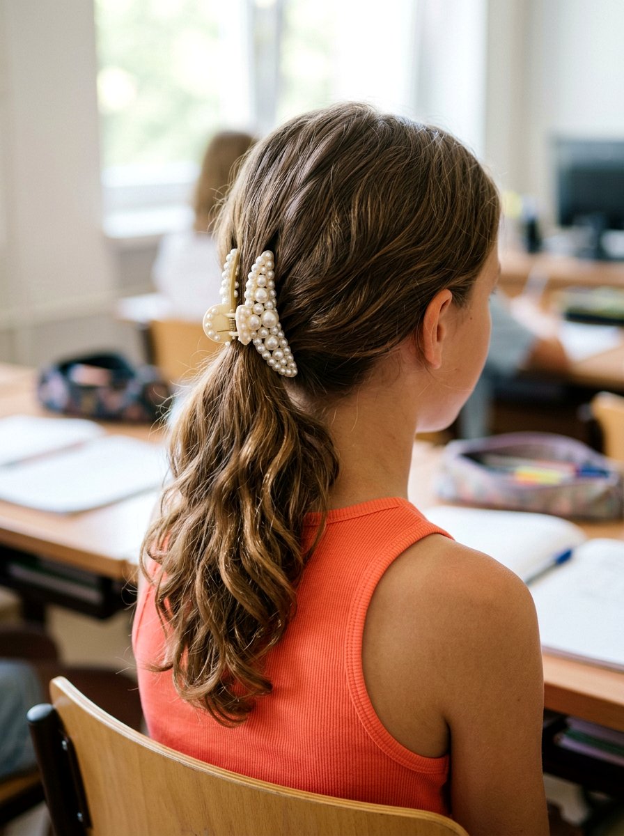 Wavy Ponytail with Decorative Claw Clip - 20 school ponytail with claw clip - 20 school ponytail with claw clip