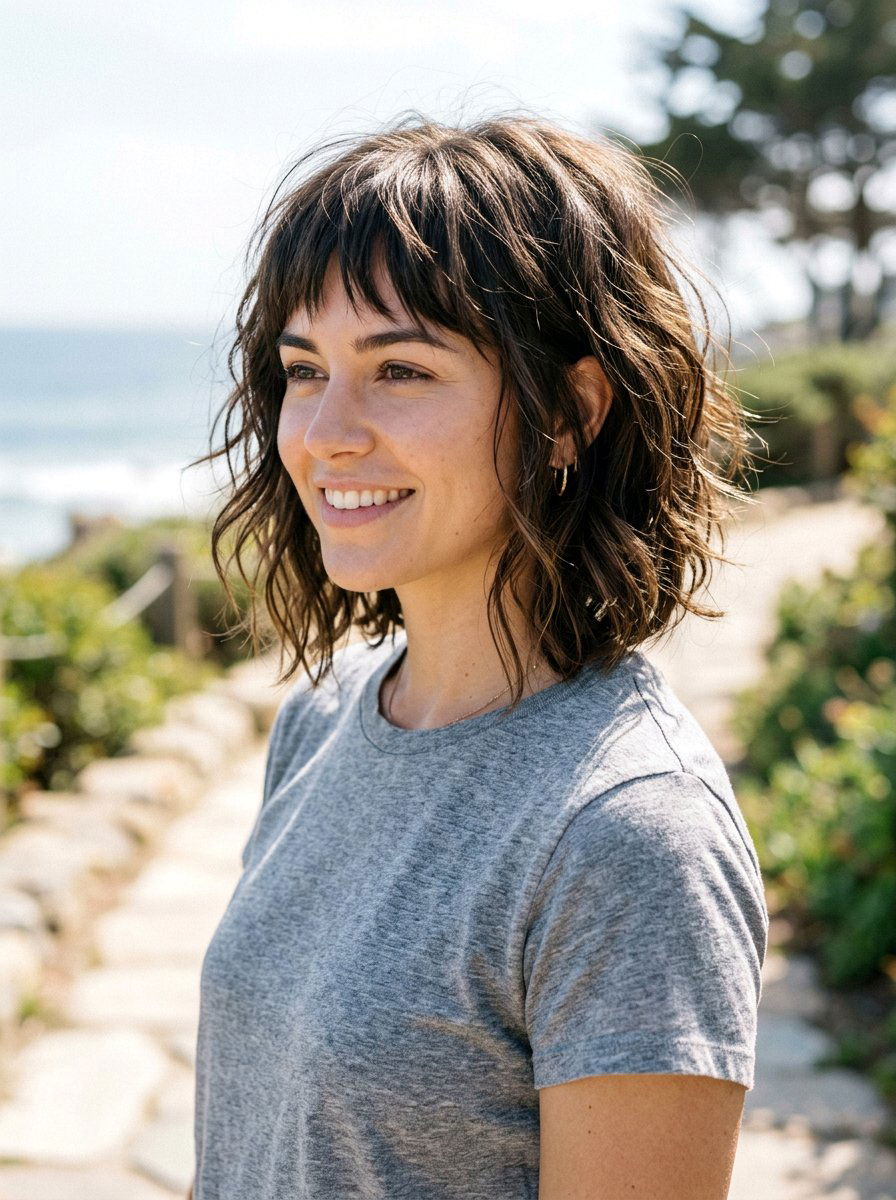 Wavy Razored Bob With Choppy Bangs - 20 razored bob with bangs - 20 razored bob with bangs