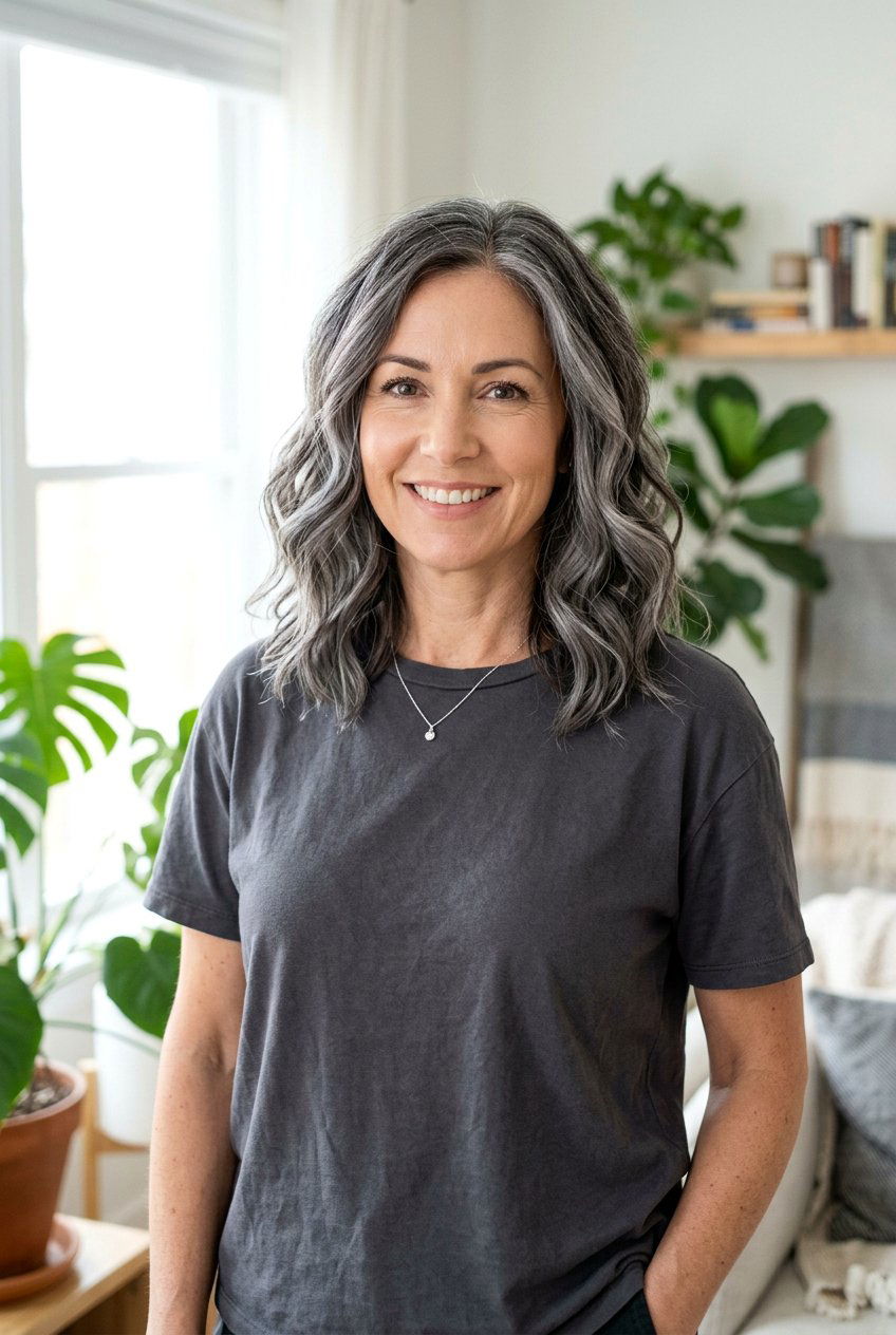 Wavy Salt And Pepper Balayage Lob - 20 salt and pepper balayage - 20 salt and pepper balayage