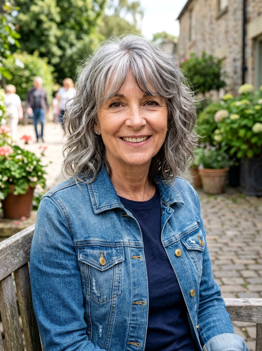 Wavy Shag With Curtain Bangs - 20 wavy shag haircut for women over 60 - 20 wavy shag haircut for women over 60