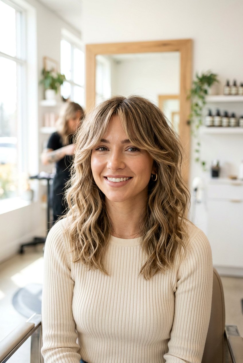Wavy Shaggy Lob With Curtain Bangs - 20 shaggy lob with bangs - 20 shaggy lob with bangs