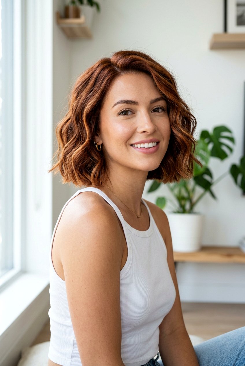 Wavy Short Auburn Balayage Hair - 20 auburn balayage for short hair - 20 auburn balayage for short hair