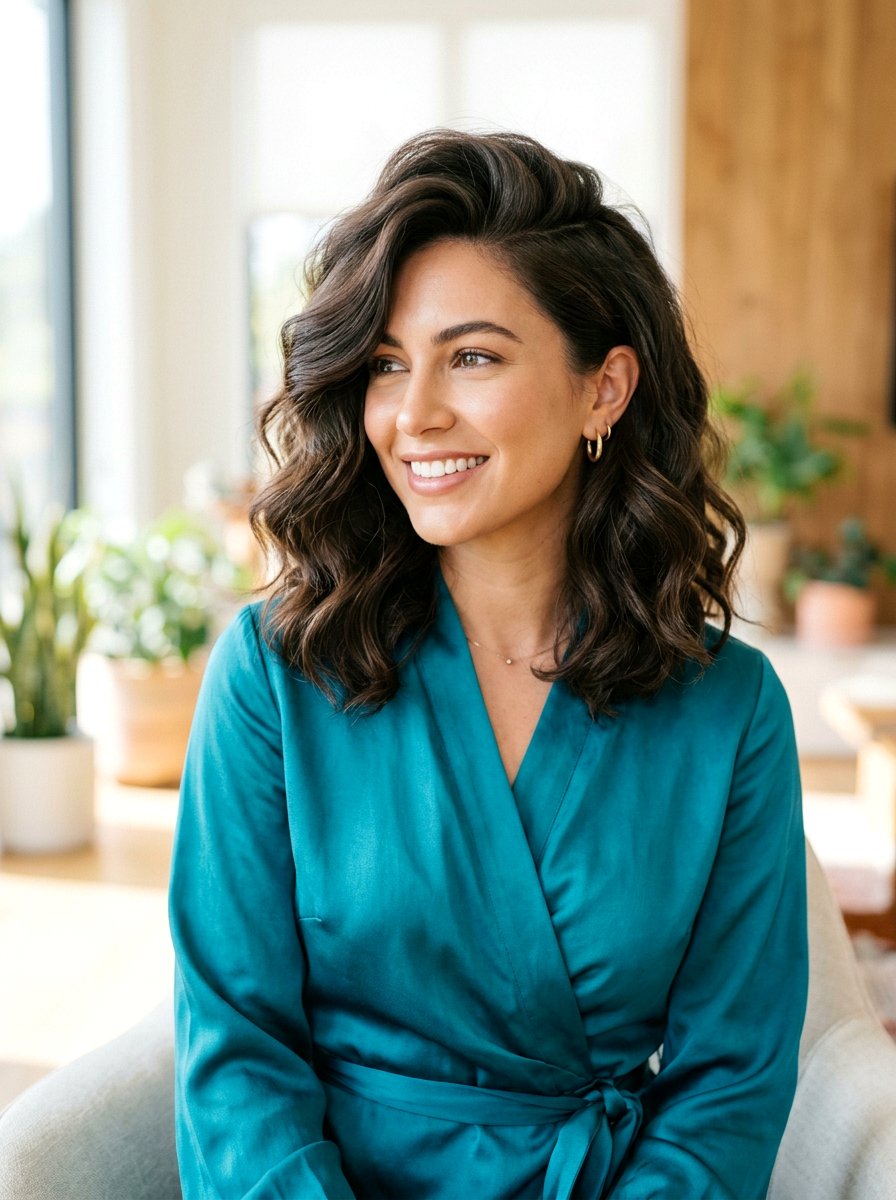 Wavy Shoulder Length Bob With Deep Side Part - 20 shoulder length wavy haircut for fine hair - 20 shoulder length wavy haircut for fine hair